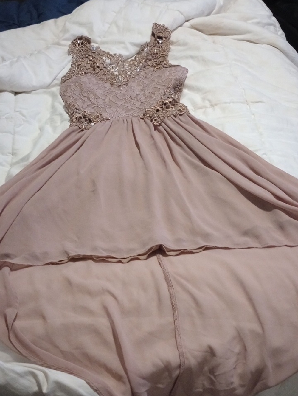 City Studio Blush Lace Bodice High-Low Dress